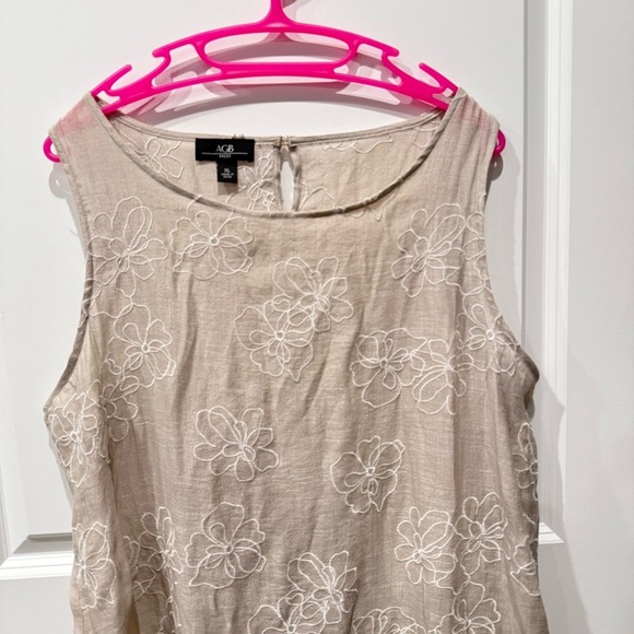 AGB Woman Sleeveless Floral Embroidered Gauze Flounce Hem Dress XL, Linen-look - Picture 2 of 11